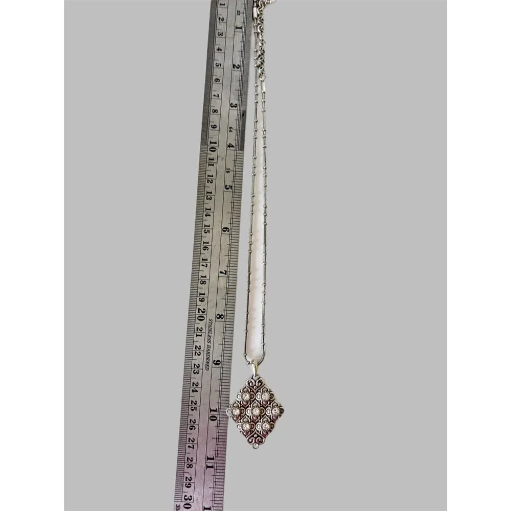 Brighton Fleur de Lis Necklace Silver Tone Swarovski Crystals Fashion/Costume